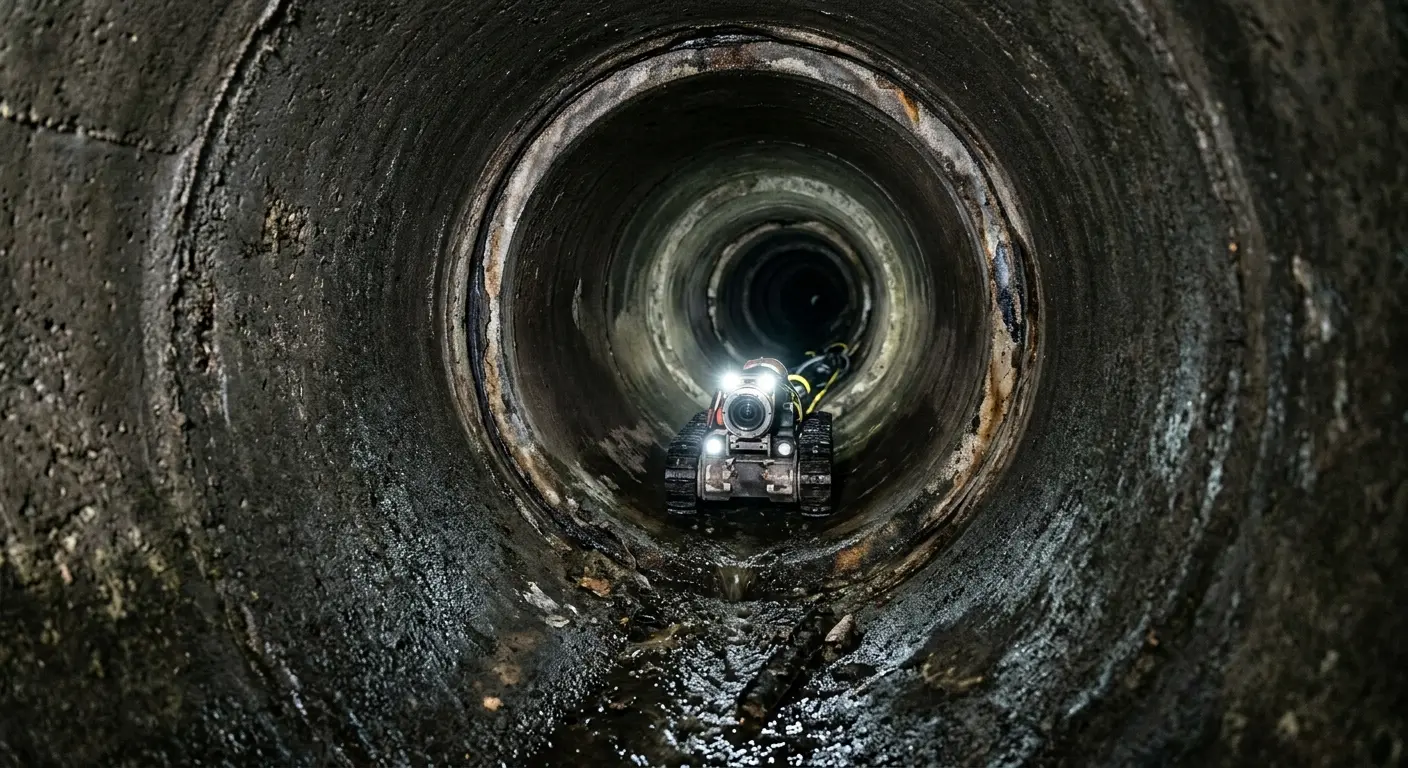 Robotic sewer camera inspecting pipe interior for Sewer Line Cleaning in Posen