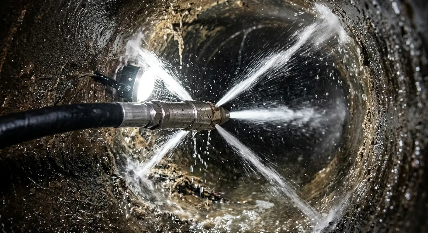 High-pressure hydro jetting nozzle cleaning sewer pipe for Sewer Cleanout in Posen